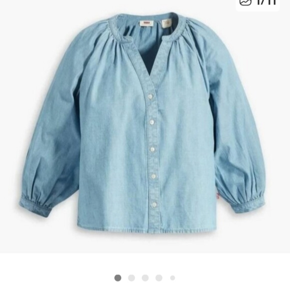 Levis Women Medium Lainey 3/4 Sleeve Chambray Button Down Everyday Blouse NEW